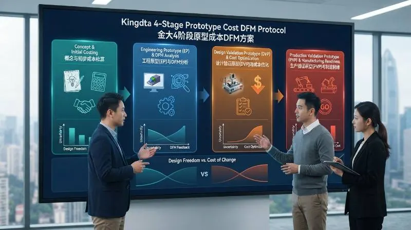 Visianda 4-Stage Prototype Cost DFM Protocol Infographic