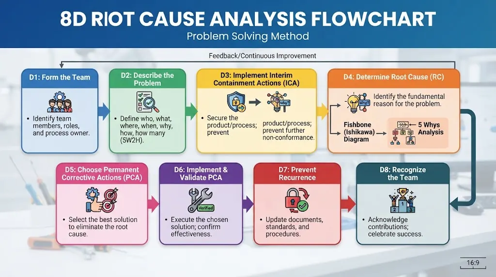 8D Root Cause Analysis Flowchart