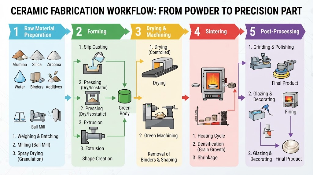 Ceramic fabrication workflow diagram