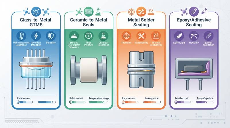 Hermetic sealing materials comparison diagram