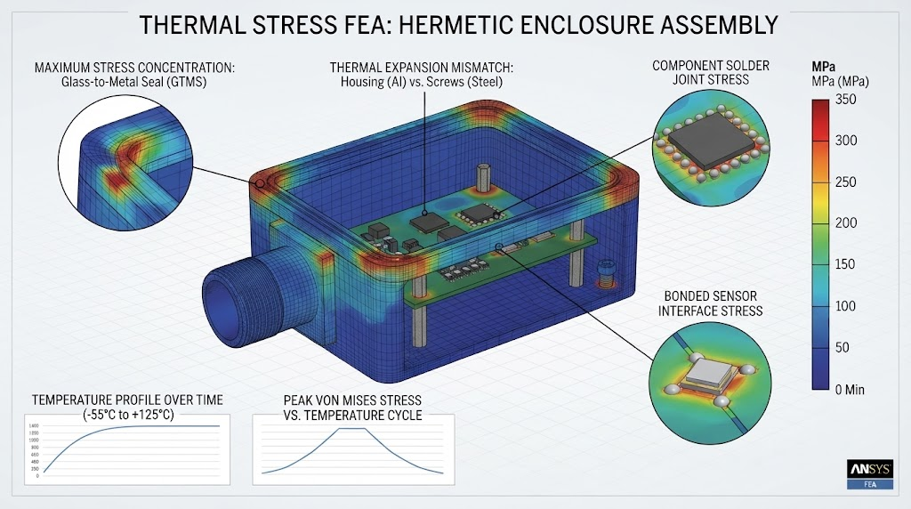 Thermal stress FEA diagram of hermetic enclosure
