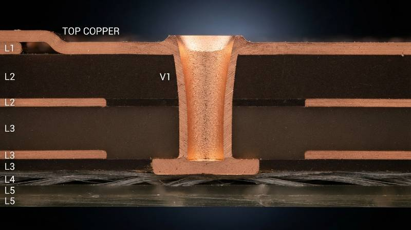 microvia cross section microscope
